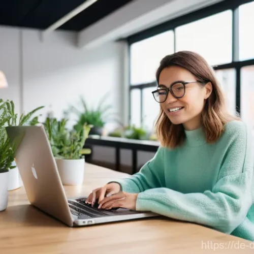 Home 17 디지털 노마드를 위한 최고의 여행 앱 - **Prompt:** A female digital nomad in her late 20s, with a focused and contented expression, is comf...