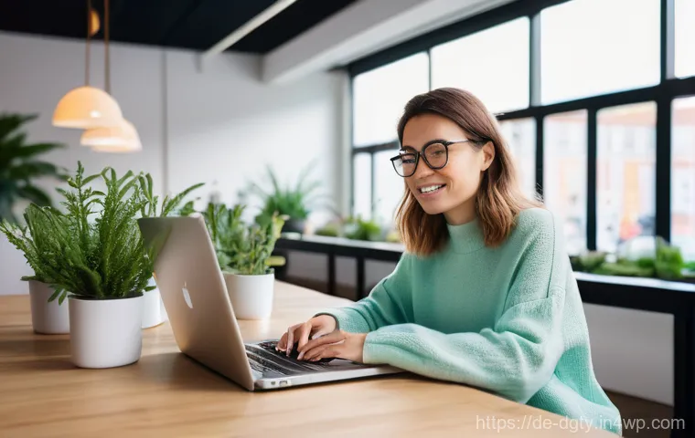 디지털 노마드를 위한 최고의 여행 앱 - **Prompt:** A female digital nomad in her late 20s, with a focused and contented expression, is comf...