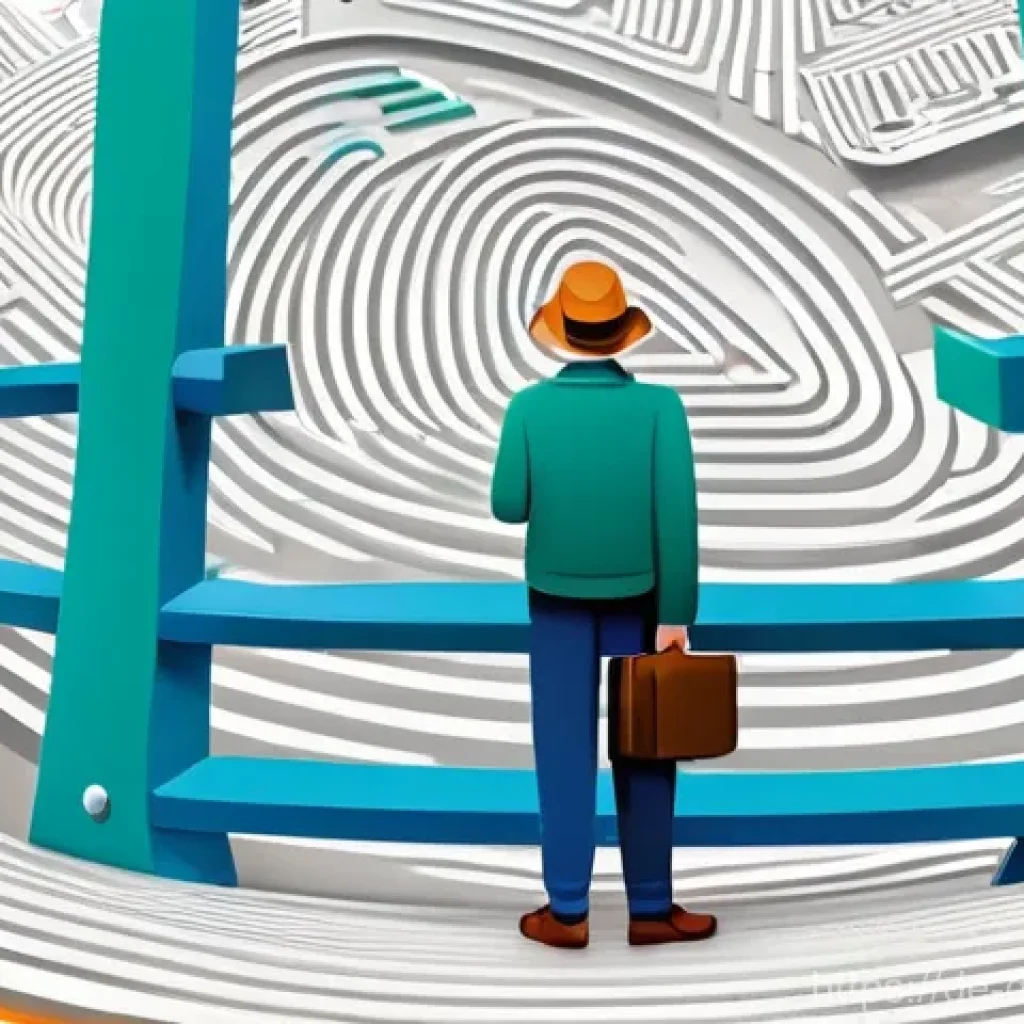 디지털 노마드가 자주 묻는 질문과 답변 - **Visa and Tax Labyrinth:**
A vibrant, somewhat abstract illustration of a digital nomad, an adu...
