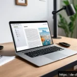 Home 21 디지털 노마드 직업 추천서 작성 방법 - A professional digital nomad workspace scene showing a modern home office with a laptop displaying a...
