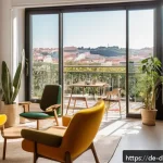 Home 20 디지털 노마드 생활비 절약 팁 - A cozy digital nomad co-living space in Lisbon, Portugal, showing a modern shared apartment with com...