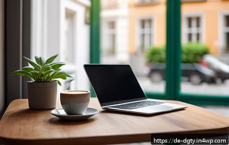 재택근무로 전환하는 디지털 노마드 전략 - A modern digital nomad workspace set up in a cozy European caf&eacute; with warm natural daylight streaming...